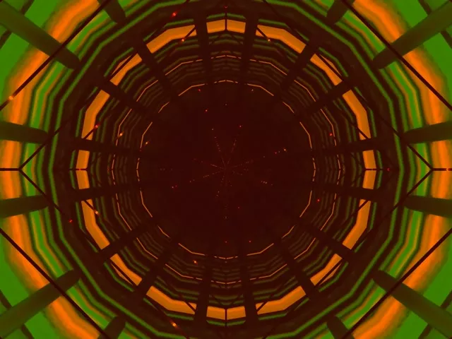 Túnel de Neón Verde Naranja Rejilla Vórtice VJ Loop 4:3 Classic 60fps Salvapantallas