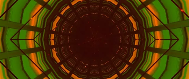 อุโมงค์นีออน เขียว ส้ม รัศมี วอร์เท็กซ์ VJLoops 2.39:1 Cinemascope 60fps Screensaver