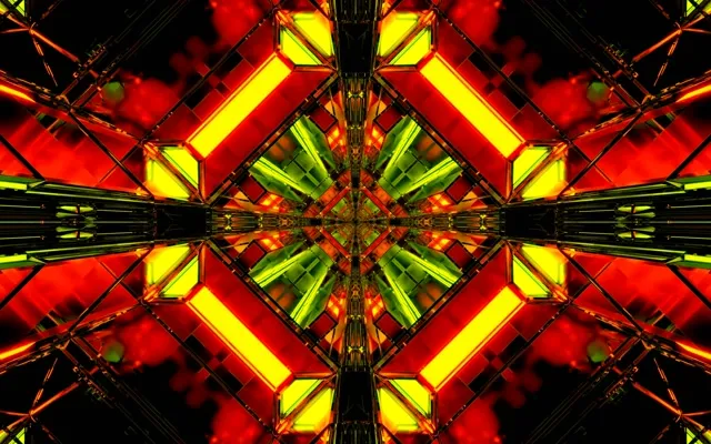 Vj Loop Neon Tunnel Kaleidoskop Diamant Eksplosion Grøn Rød 16:10 MacBook 60fps Pauseskærm