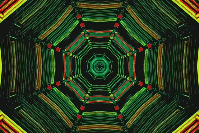 नीयॉन टनल ग्रीन रेड ऑक्टागन स्क्रीनसेवर 3:2 सरफेस 60fps VJ Loop