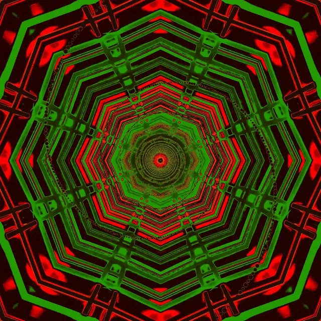 Túnel Neón Octógono Vórtice Vermello Verde 1:1 Cadrado 60fps Protector de Pantalla VJ Loop