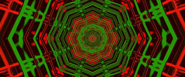 تونل نئون قرمز سبز هشت ضلعی گردابی VJ Loop 2.39:1 سینما اسکوپ 60fps محافظ صفحه