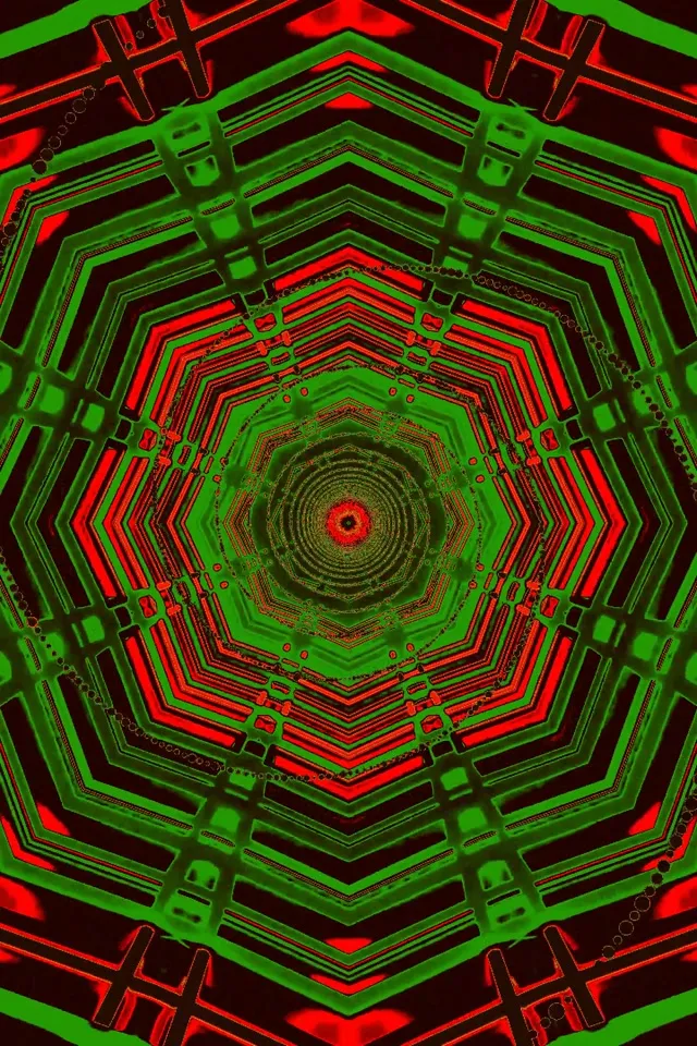 Túnel Neón Vermello Verde Decágono Vórtice | 2:3 Foto Retrato 60fps Protector de Pantalla VJ Loop