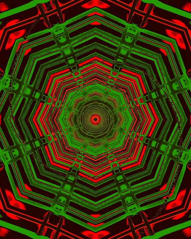 Tunnel Neon Vortice Ottagono Rotante Rosso Verde VJ Loop 4:5 Instagram 60fps Screensaver
