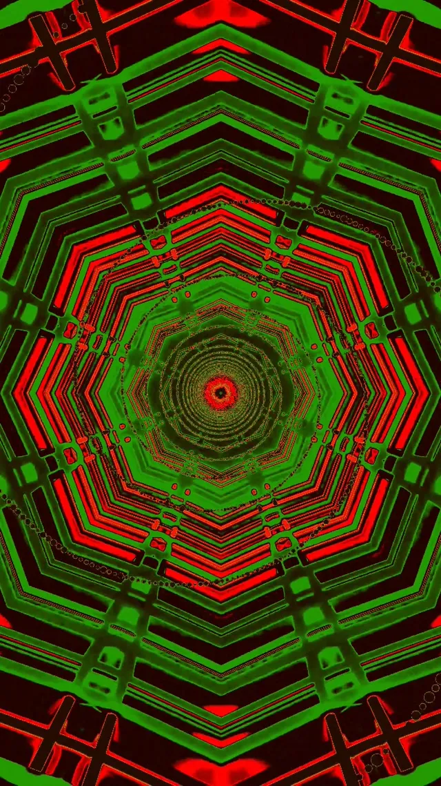 Neon Tunnel Green Red Octagon Vortex Vj Loop 9:16 Reels 60fps Screensaver