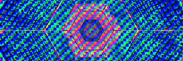 Terowongan Neon Grid Heksagon VJLoops 3:1 Triple Wide 60fps Screensaver