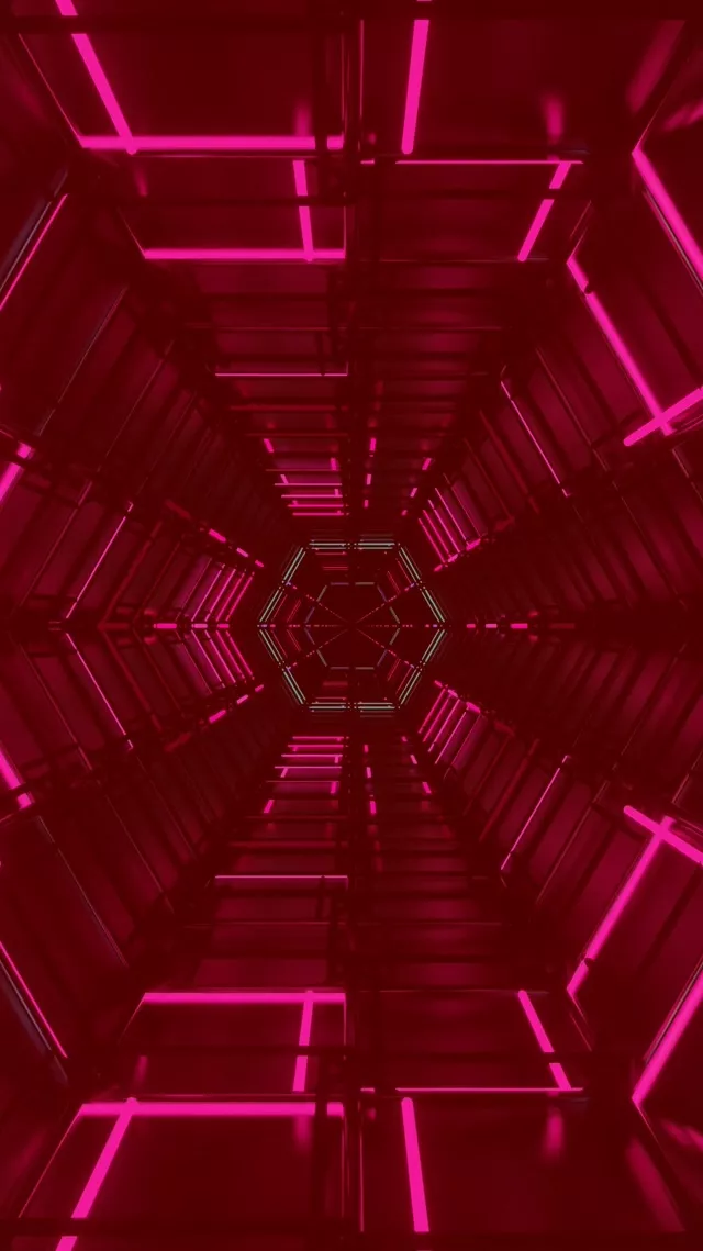 Neon Tunnel Hexagon Vortex VJ Loop 9:16 Reels 60fps หน้าจอประหยัด Pink