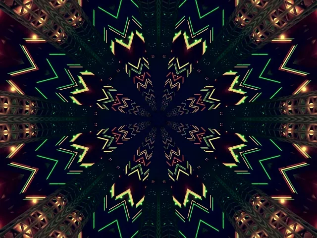 Terowong Neon Kaleidoskop Hijau Screensaver 4:3 Klasik 60fps VJ Loop