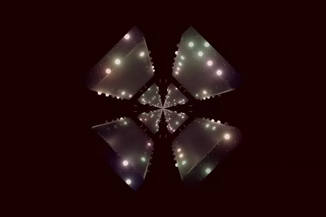 Përshkrues Tunel Neon Kaleidoscope Petal Burst VJ Loop 3:2 Surface 60fps