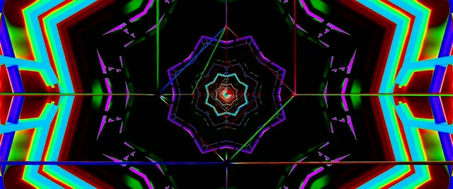 Neon tunnel kaleidoscope rainbow screensaver 2.39:1 cinemascope 60fps Vj loop windows 10