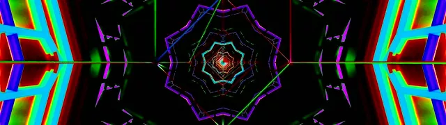 Neon tunnel kaleidoscope screensaver 32:9 ultrawide 60fps Vj loop windows 10 colorful geometric