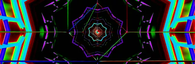 Neon tunnel kaleidoscope screensaver 32:9 ultrawide 60fps Vj loop windows 11 colorful geometric