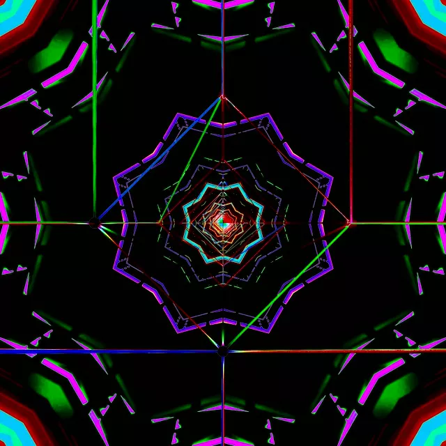 Neon tunnel kaleidoscope screensaver windows 10 Vj loop 1:1 square 60fps colorful geometric