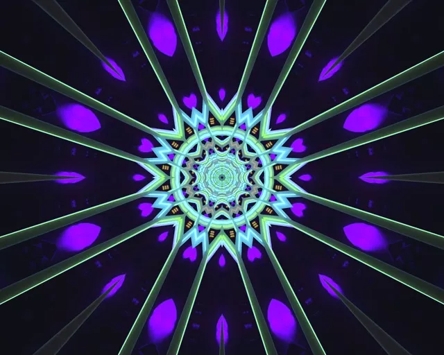 Twnnel Neon Mandala Porffor Gwyrdd 5:4 diwydiannol 60fps Arbed Sgrin Vj Loop