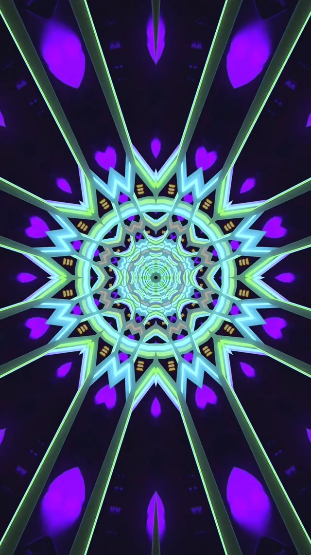 네온 터널 만다라 보라색 녹색 60fps 화면보호기 9:16 릴스 VJ Loop