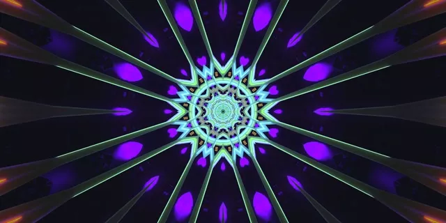 Неонски тунел мандала виолетов зелен чувар на екран 2:1 Univisium 60fps VJ Loop