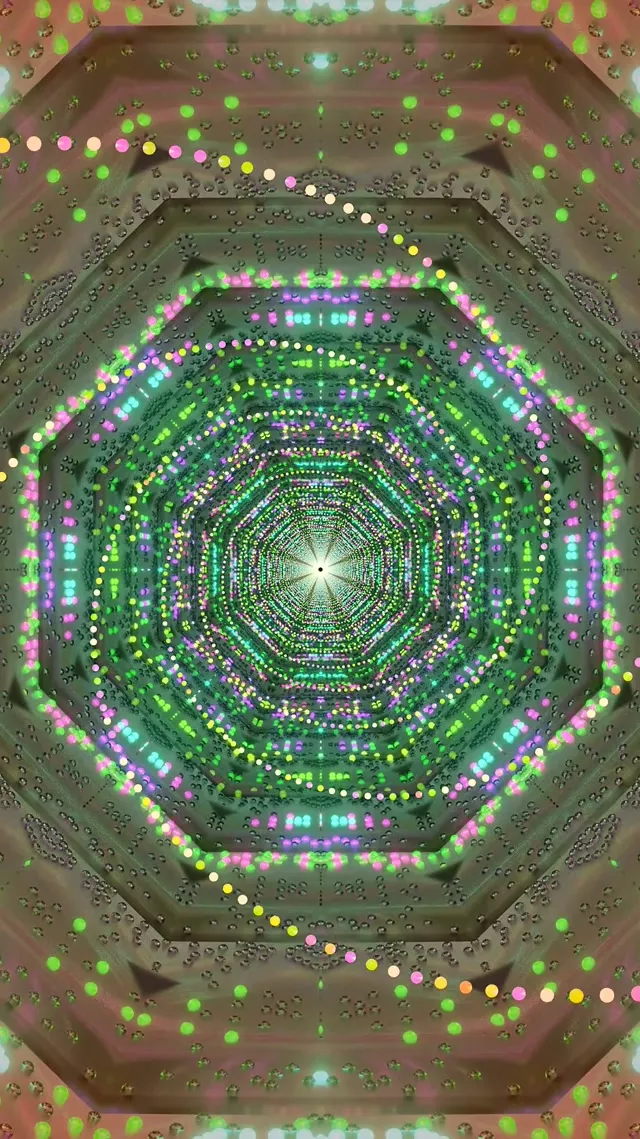 네온 터널 팔각형 녹색 분홍색 60fps 화면보호기 9:16 릴스 VJ Loop