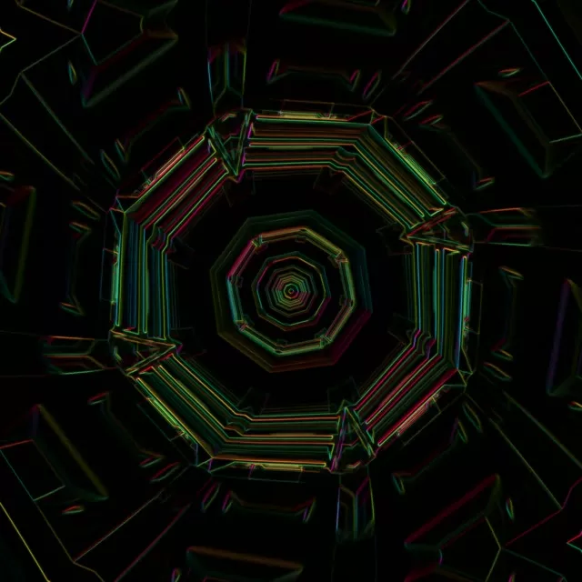 Tunel neonowy ośmiokątny wir | 1:1 Square 60fps Screensaver VJ Loop
