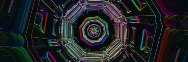 Twnnel Neon Octagon Vortex 3:1 Tri Llydan 60fps VJLoops Sgrin Arbed