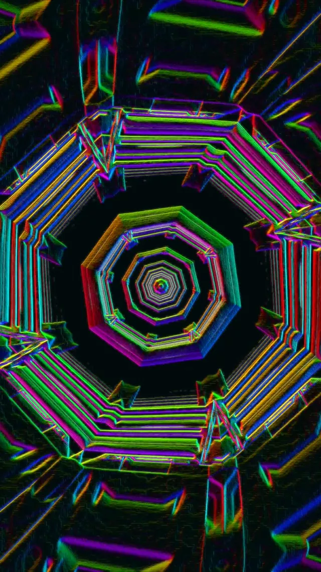 Neon Tunnel Octagon Vortex 9:16 Reels 60fps Screensaver VJ Loop