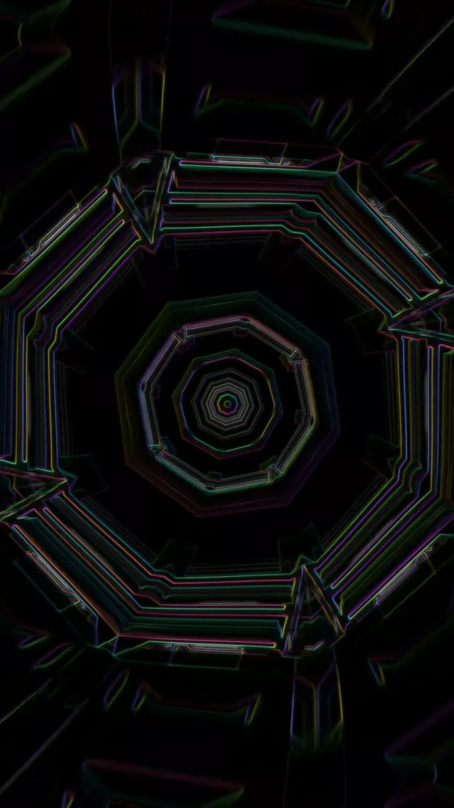 VJ Loop Terowongan Neon Vorteks Oktagon 9:16 Reels 60fps Screensaver