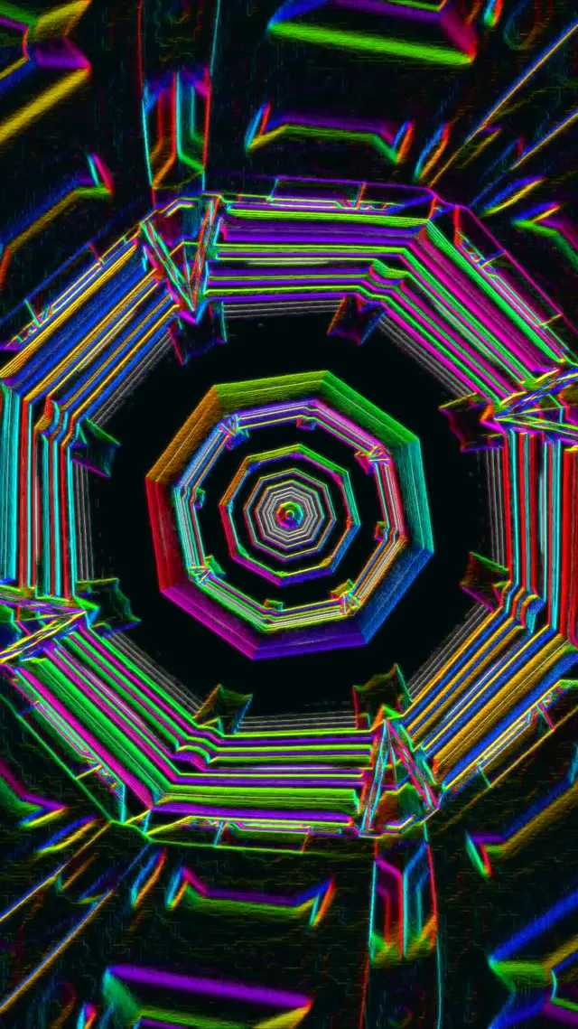 Neon Tunnel Octagon Vortex 9:16 reels 60fps VJLoops Screensaver