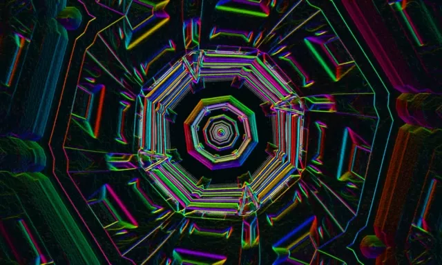Neon Tunnel Octagonal Vortex 5:3 Wide 60fps VJLoops Screensaver