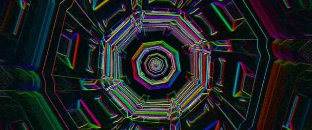 Neon Tunnel Octagonal Vortex Loop 2.39:1 Cinemascope 60fps Screensaver VJLoops