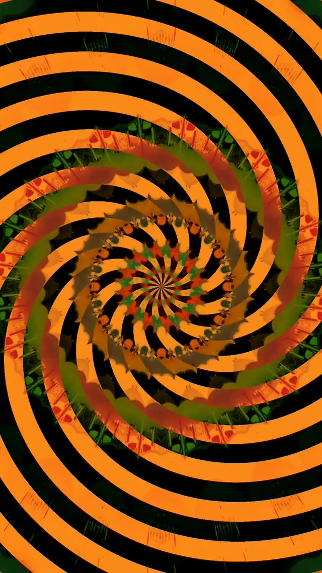 تونل نئون گردابی مارپیچ نارنجی سیاه 9:16 Reels 60fps محافظ صفحه VJ Loop