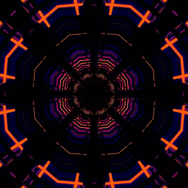 Neon Tunnel Orange Circuit Kaleidoscope Vj Loop 1:1 Square 60fps Screensaver