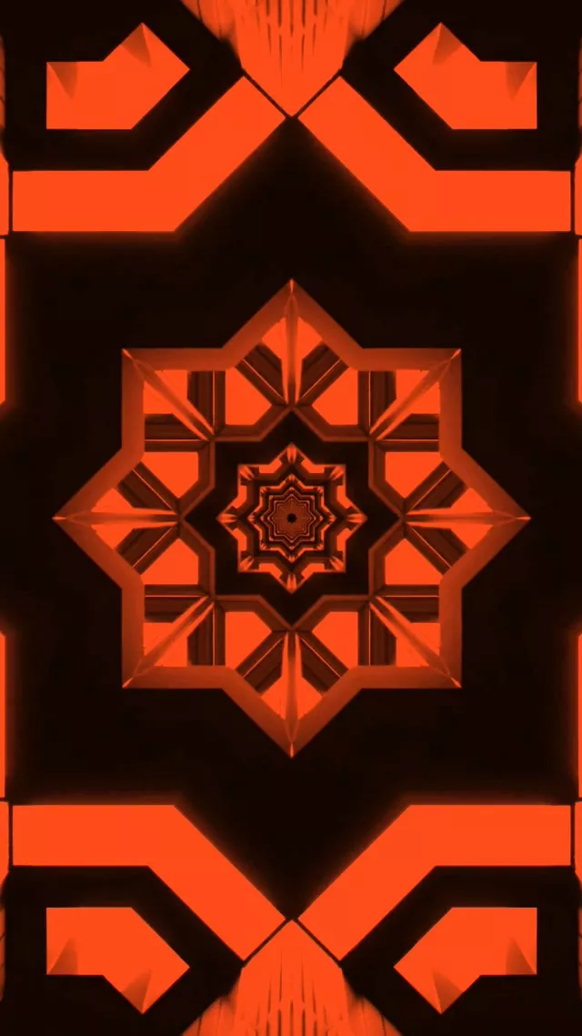 Neon Tunnel Orange Star Mandala Vj Loop 9:16 Reels 60fps Screensaver