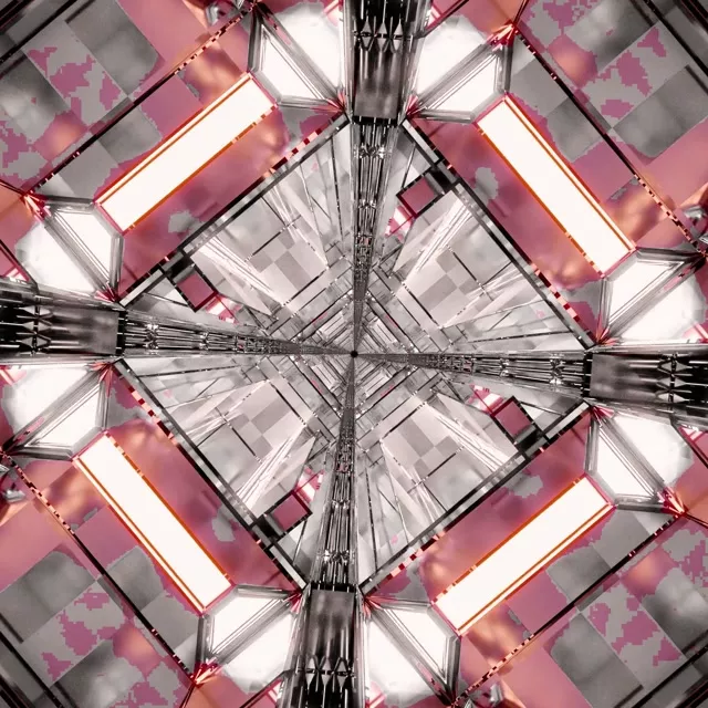 Neonový Tunel Růžový Kaleidoskop Diamant VJ Loop 1:1 Čtvercový 60fps Spořič