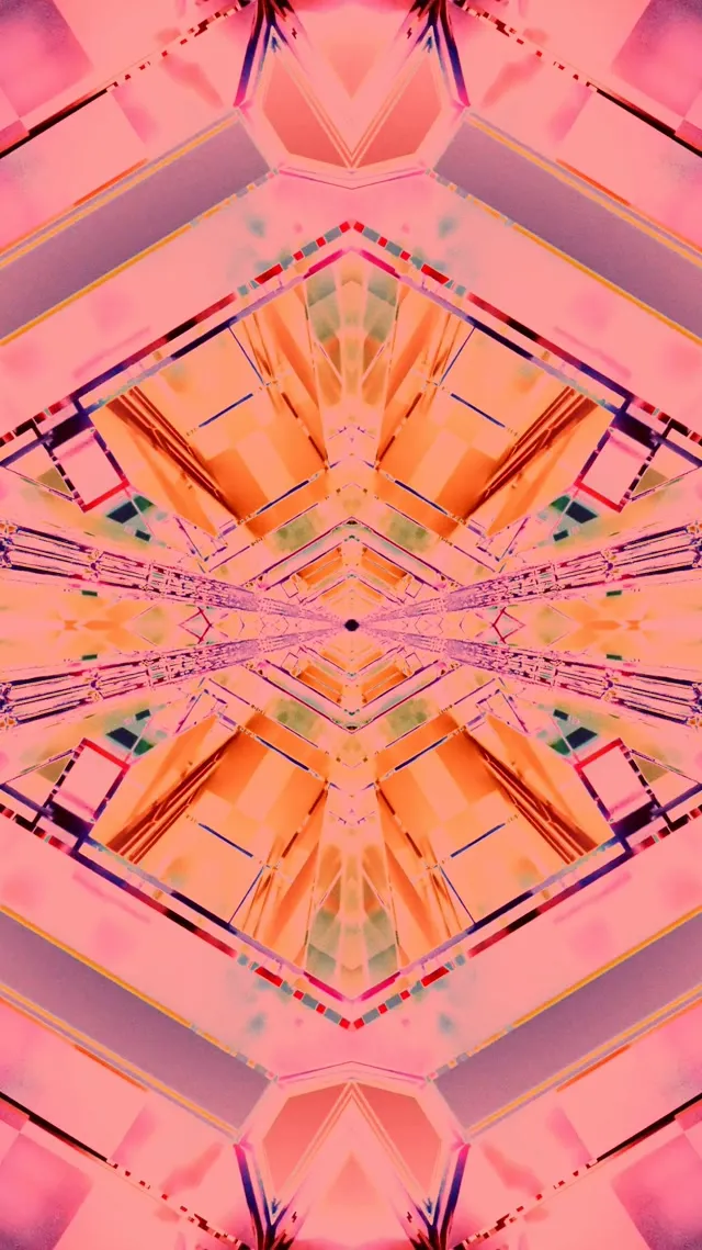 تونل نئون کالیدوسکوپ الماس صورتی نارنجی VJ Loop ۹:۱۶ Reels ۶۰fps محافظ صفحه