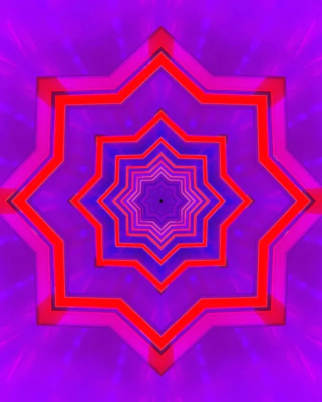 Túnel Neón Estrella 8-Puntas Vórtice Púrpura Rojo VJ Loop 60fps 4:5 Instagram Salvapantallas