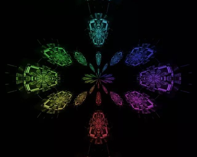 Neon Tunnel Regenbogen Kreuz Vortex VJ Loop 5:4 Industrial 60fps Bildschirmschoner