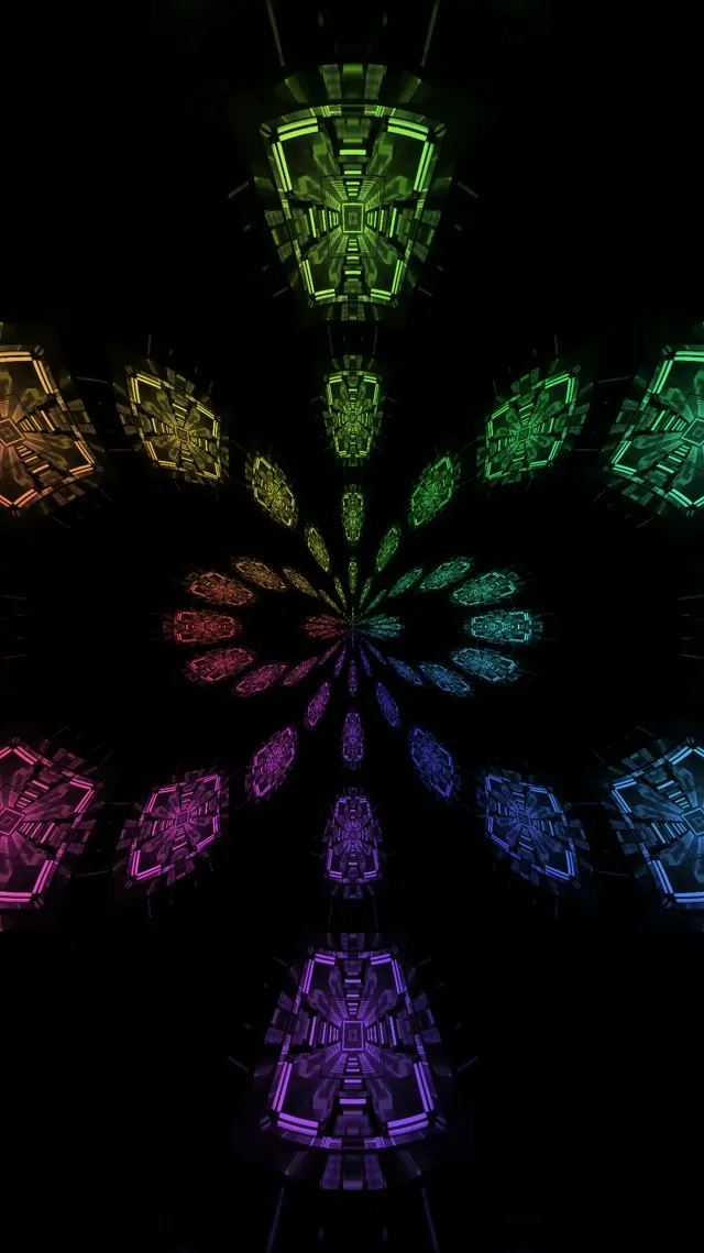 تونل نئون رنگین کمان فراکتال شکوفایی VJ Loop 9:16 ریلز 60fps محافظ صفحه