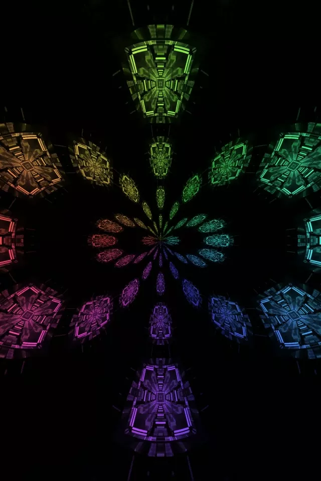 Неоновий тунель райдужний фрактальний калейдоскоп 2:3 фото портрет 60fps заставка VJ Loop