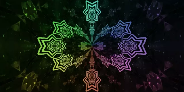 Neon Tunnel Regenbogen Stern Mandala VJ Loop 2:1 Univisium 60fps Bildschirmschoner