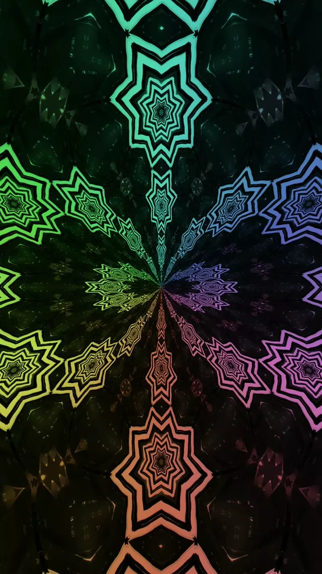 Neon Tunnel Rainbow Star Mandala Vj Loop 9:16 Reels 60fps Screensaver