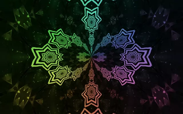 Neon Tunnel Rainbow Star Mandala VJ Loop 60fps 16:10 MacBook Screensaver