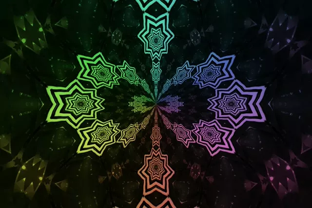 Vj loop neoninis tunelis vaivorykštės žvaigždė kaleidoskopas 3:2 surface 60fps ekrano užsklanda