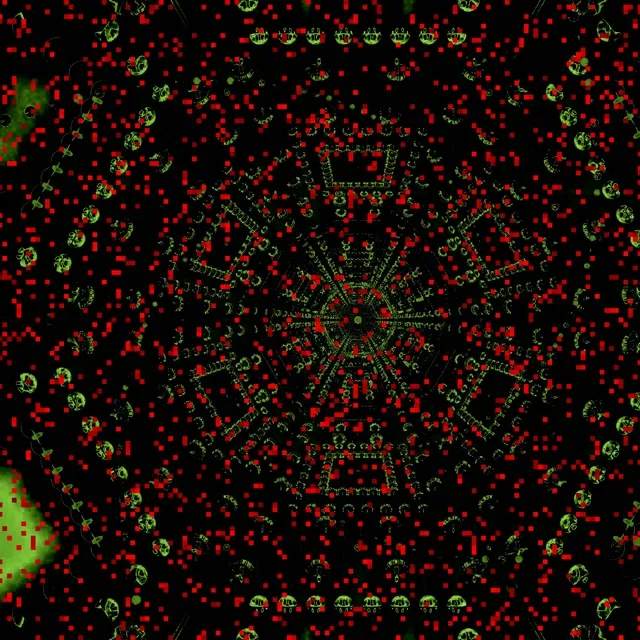 Neonový Tunel Červená Pixel Mandala 1:1 Square 60fps Spořič VJ Loop