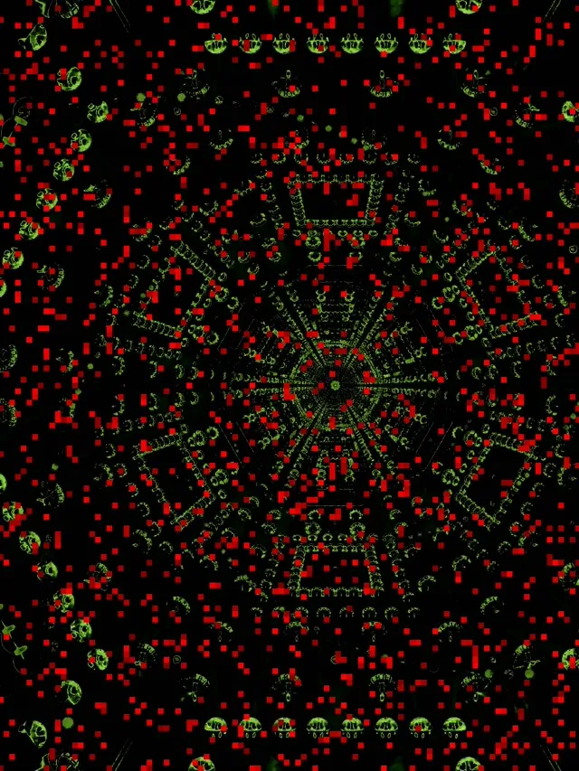 ネオントンネル レッド ピクセル マンダラ スクリーンセーバー 3:4 iPad ポートレート 60fps VJループ