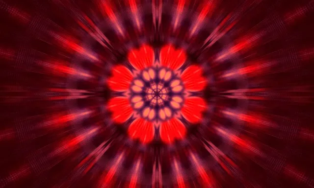 Túnel Neó Vermell Caleidoscopi Esclat Flor VJ Loop 5:3 Wide 60fps Estalvi de pantalla