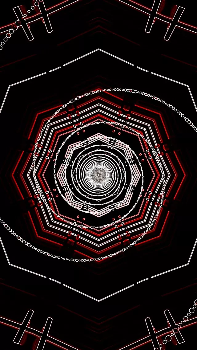 Neon Tunnel Red Octagon Vortex Vj Loop 9:16 Reels 60fps Screensaver