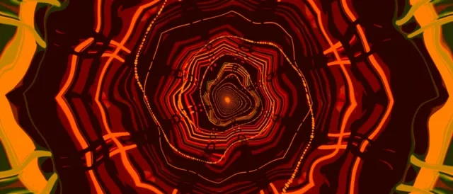 Neon Tunel Červená Oranžová Spirála Vír VJLoops 21:9 Ultrawide 60fps Spořič obrazovky