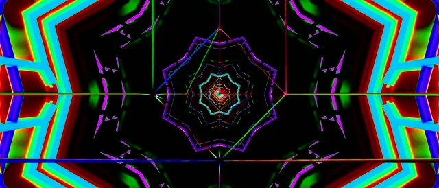 Neon tunnel screensaver 21:9 ultrawide 60fps colorful geometric kaleidoscope VJ loop Windows 11