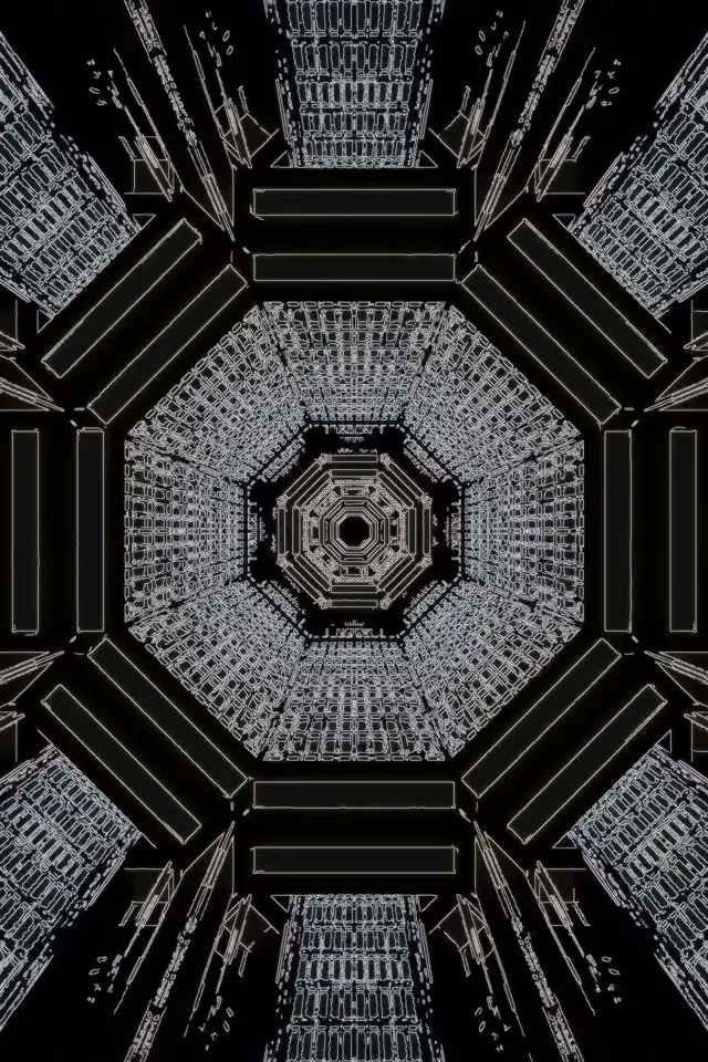 Neon Tunneli Näytönsäästäjä 2:3 Portrait 60fps Musta Kahdeksankulmio VJ Loop PC