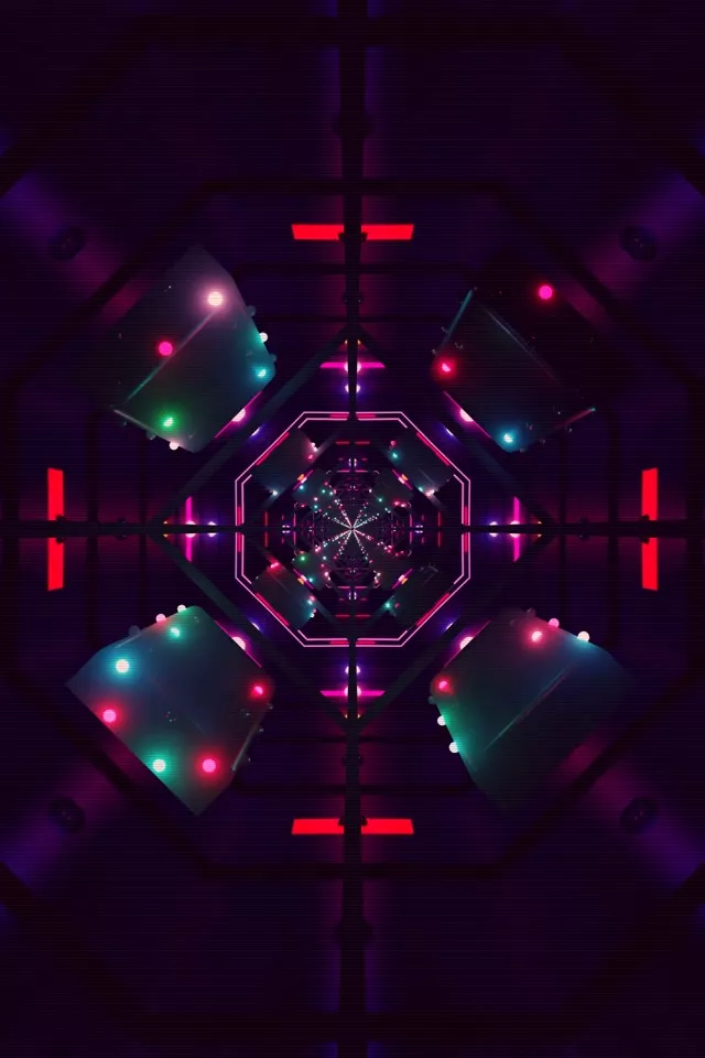 霓虹隧道屏保 2:3 竖屏 60fps VJLoops 粉色灯光八角