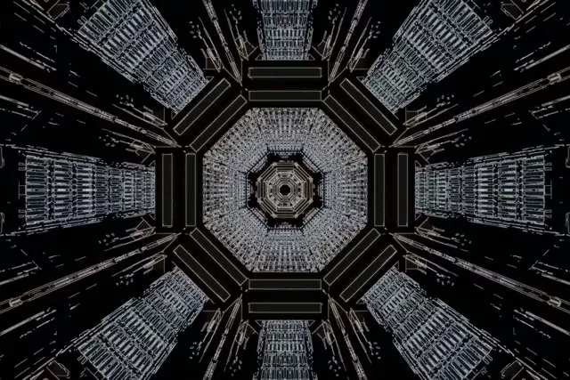 Neon Tunnel Ekraanisäästja 3:2 Surface 60fps Geomeetriline Kaheksanurk VJ Loop Must Valge